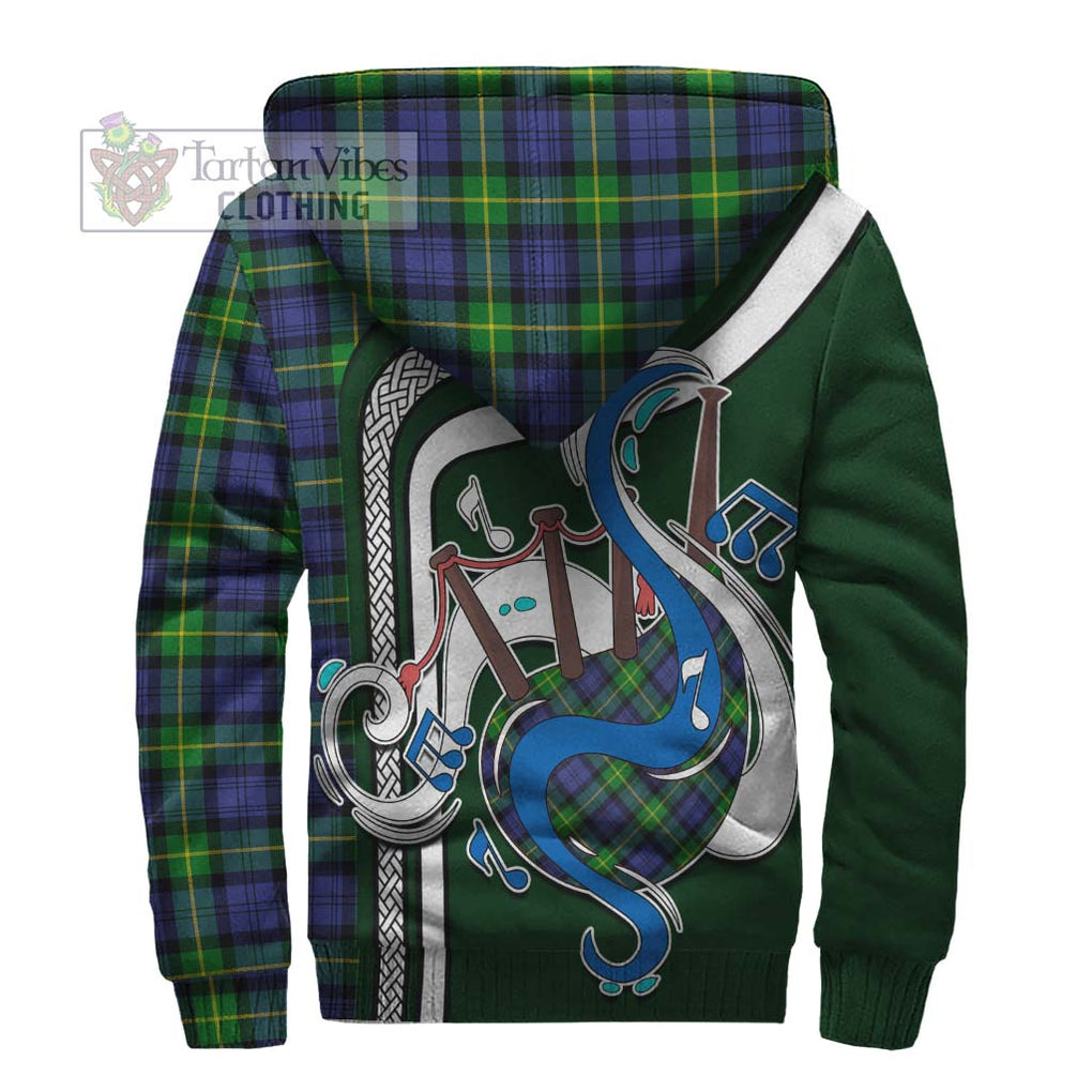 Gordon Modern Tartan Sherpa Hoodie with Epic Bagpipe Style - Tartanvibesclothing Shop