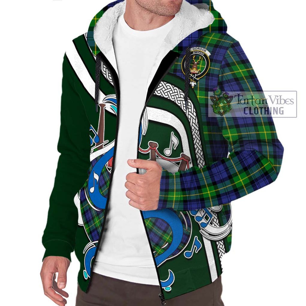 Gordon Modern Tartan Sherpa Hoodie with Epic Bagpipe Style Unisex - Tartanvibesclothing Shop