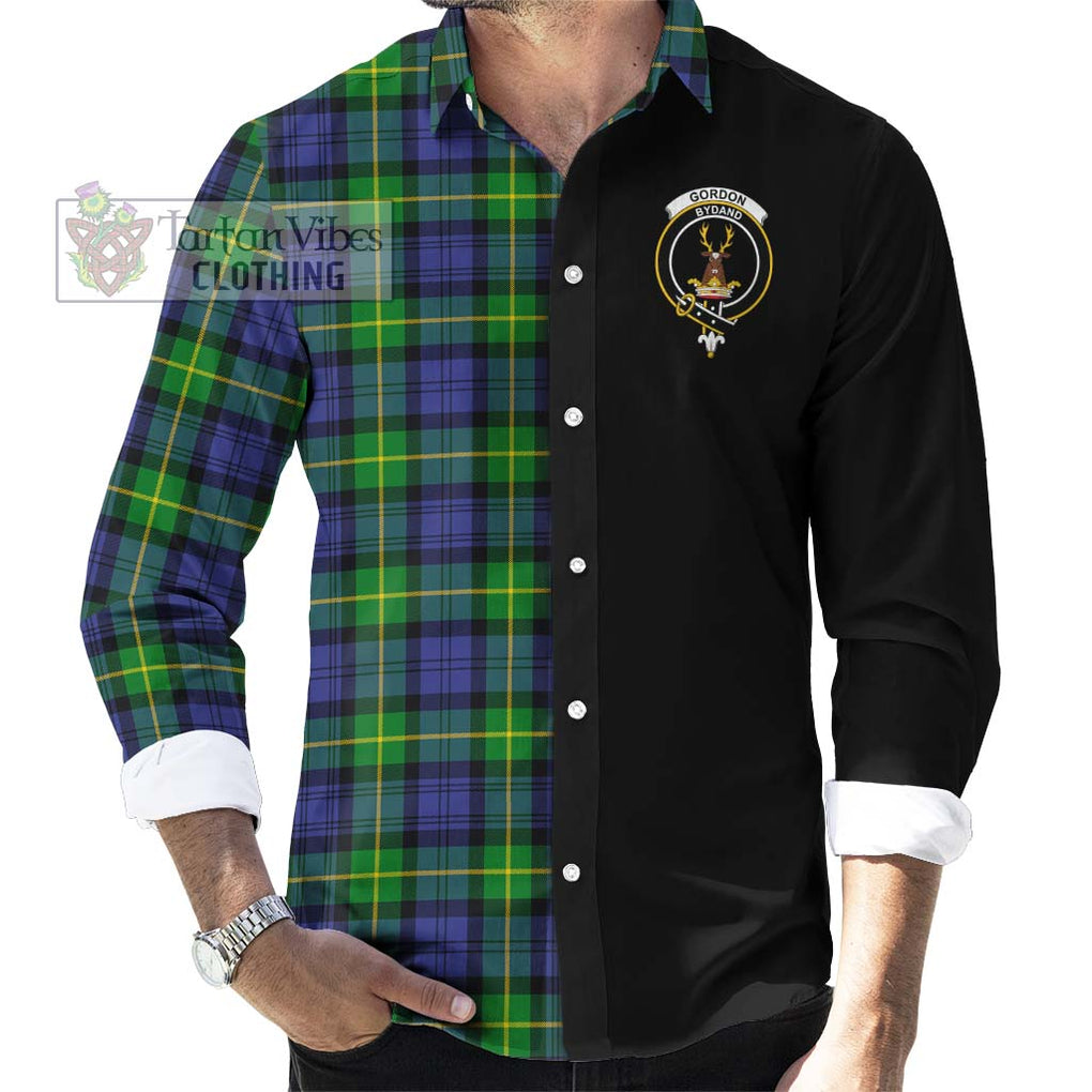 Gordon Modern Tartan Long Sleeve Button Shirt with Family Crest and Half Of Me Style - Tartanvibesclothing Shop