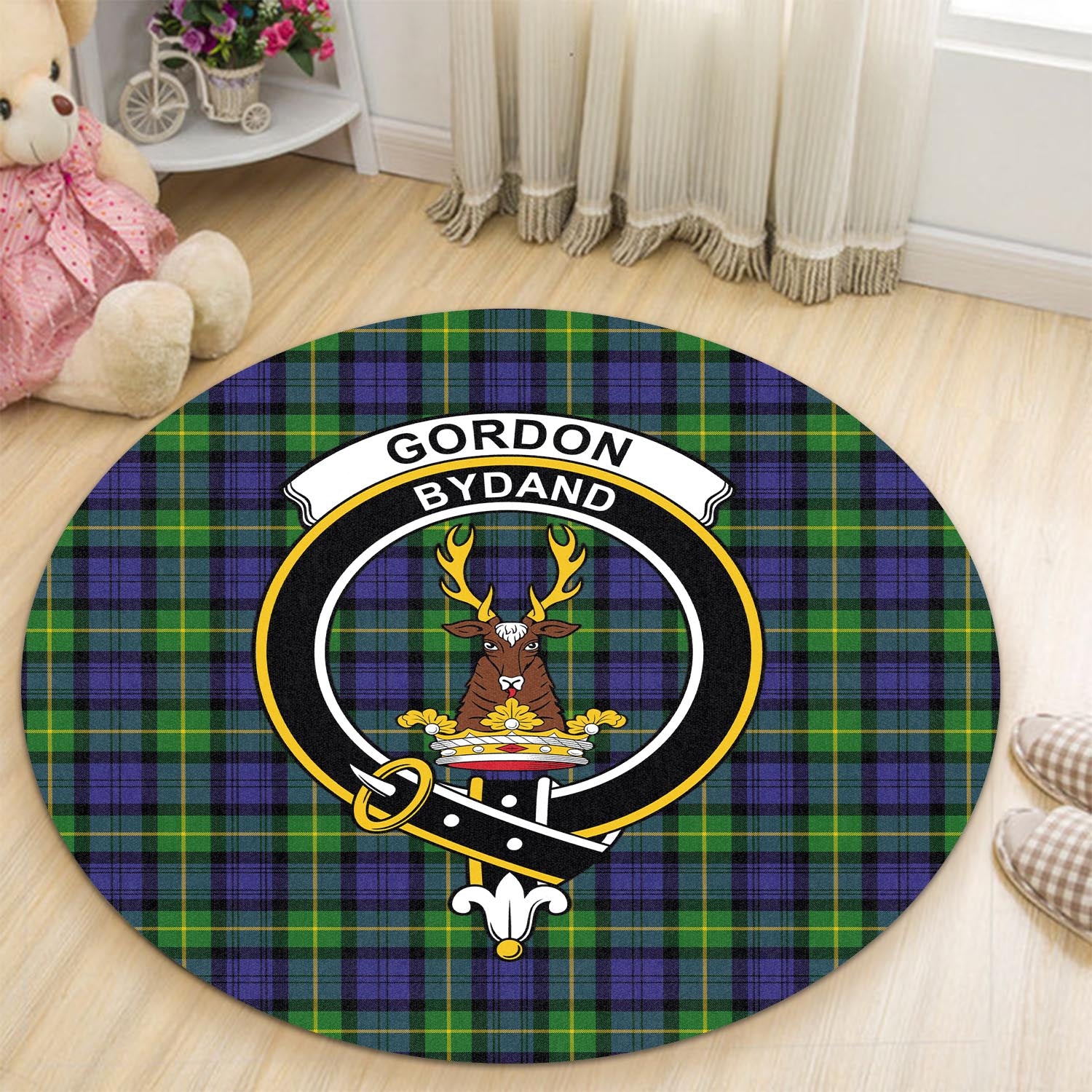 gordon-modern-tartan-round-rug-with-family-crest