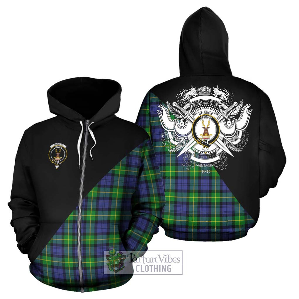 Gordon Modern Tartan Hoodie with Family Crest and Military Logo Style - Tartanvibesclothing Shop