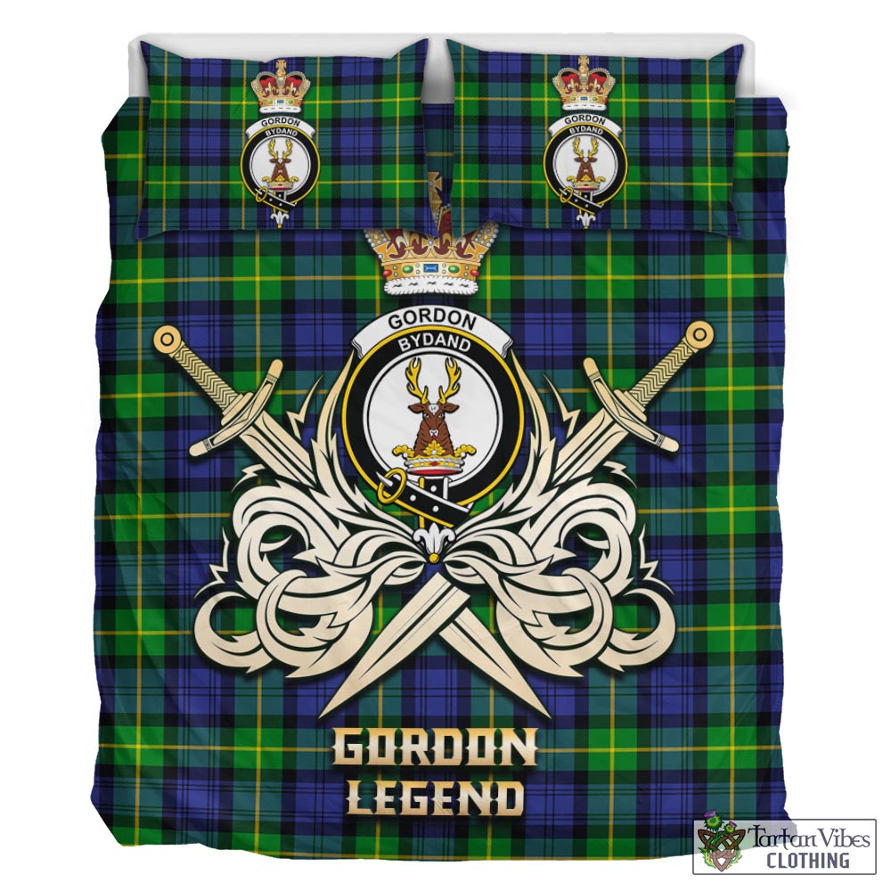 Tartan Vibes Clothing Gordon Modern Tartan Bedding Set with Clan Crest and the Golden Sword of Courageous Legacy