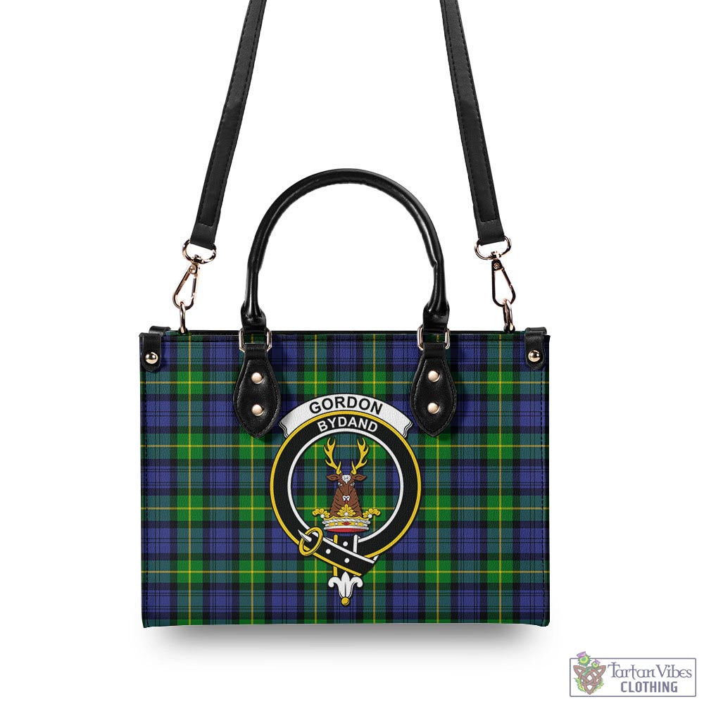 Tartan Vibes Clothing Gordon Modern Tartan Luxury Leather Handbags with Family Crest