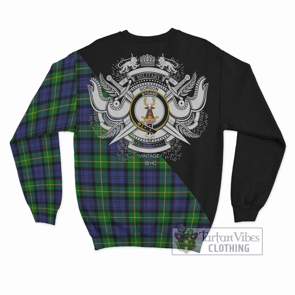 Gordon Modern Tartan Sweatshirt with Family Crest and Military Logo Style - Tartanvibesclothing Shop