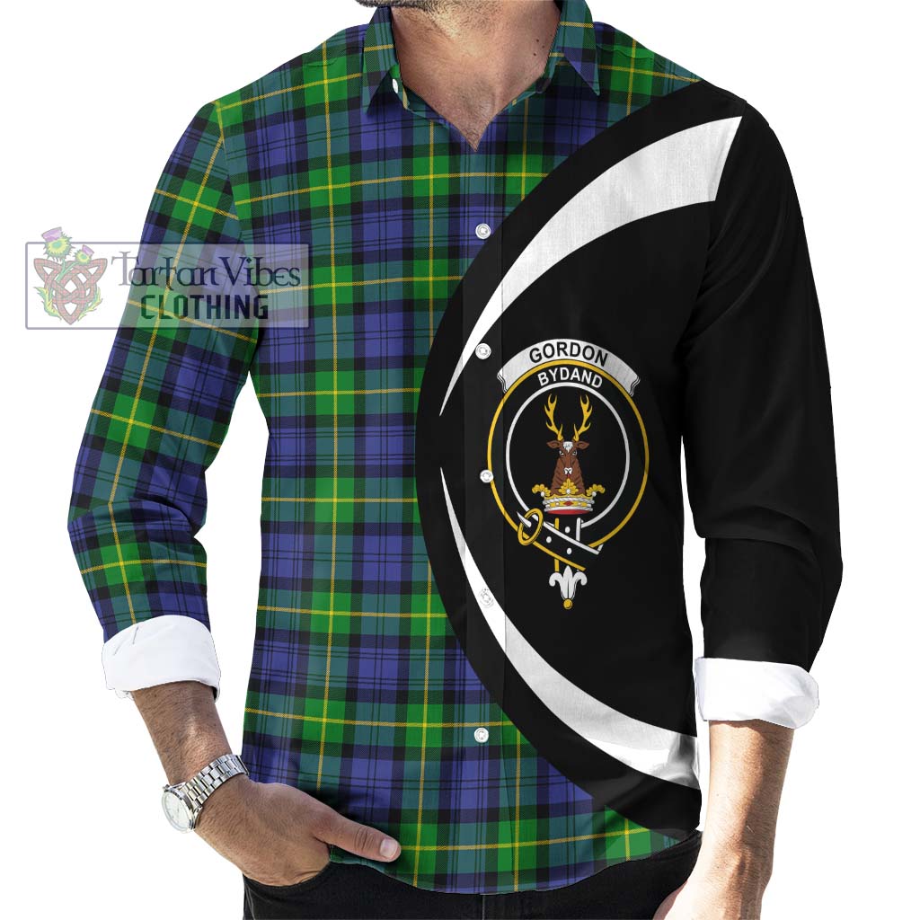 Gordon Modern Tartan Long Sleeve Button Up with Family Crest Circle Style - Tartan Vibes Clothing