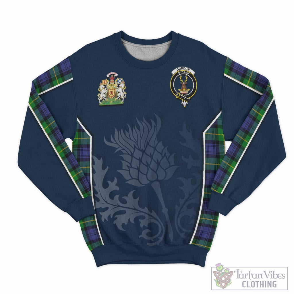 Tartan Vibes Clothing Gordon Modern Tartan Sweatshirt with Family Crest and Scottish Thistle Vibes Sport Style