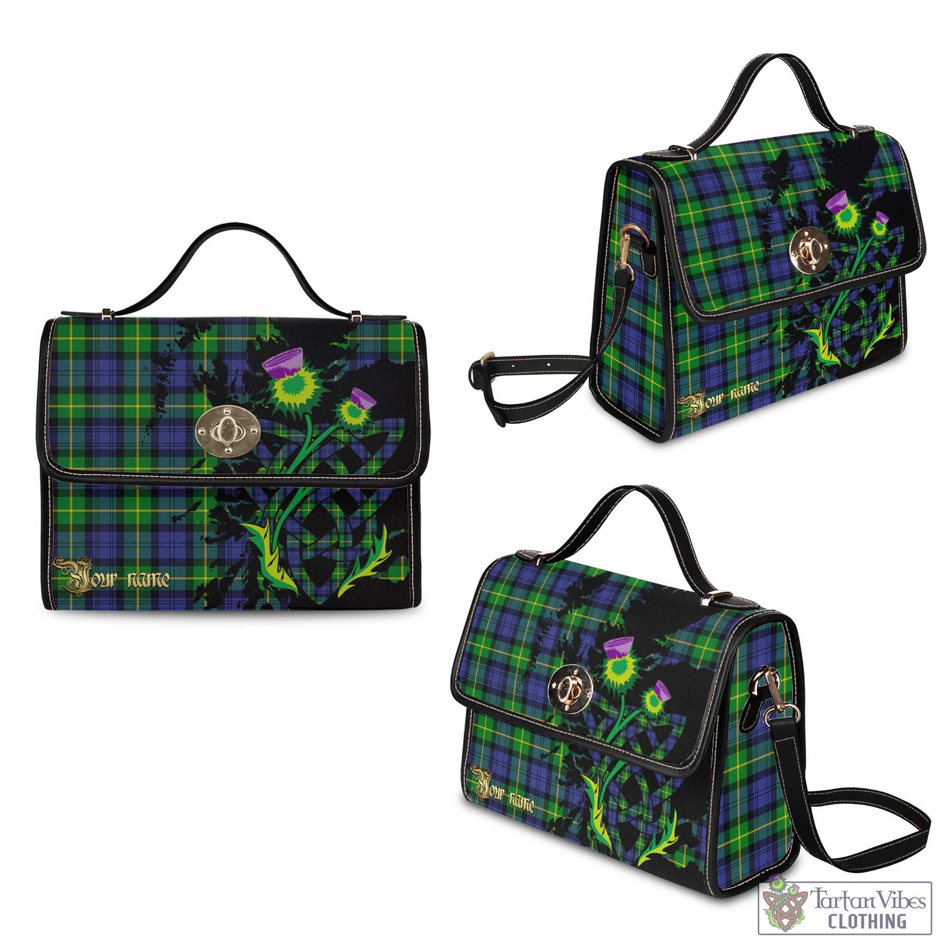 Tartan Vibes Clothing Gordon Modern Tartan Waterproof Canvas Bag with Scotland Map and Thistle Celtic Accents