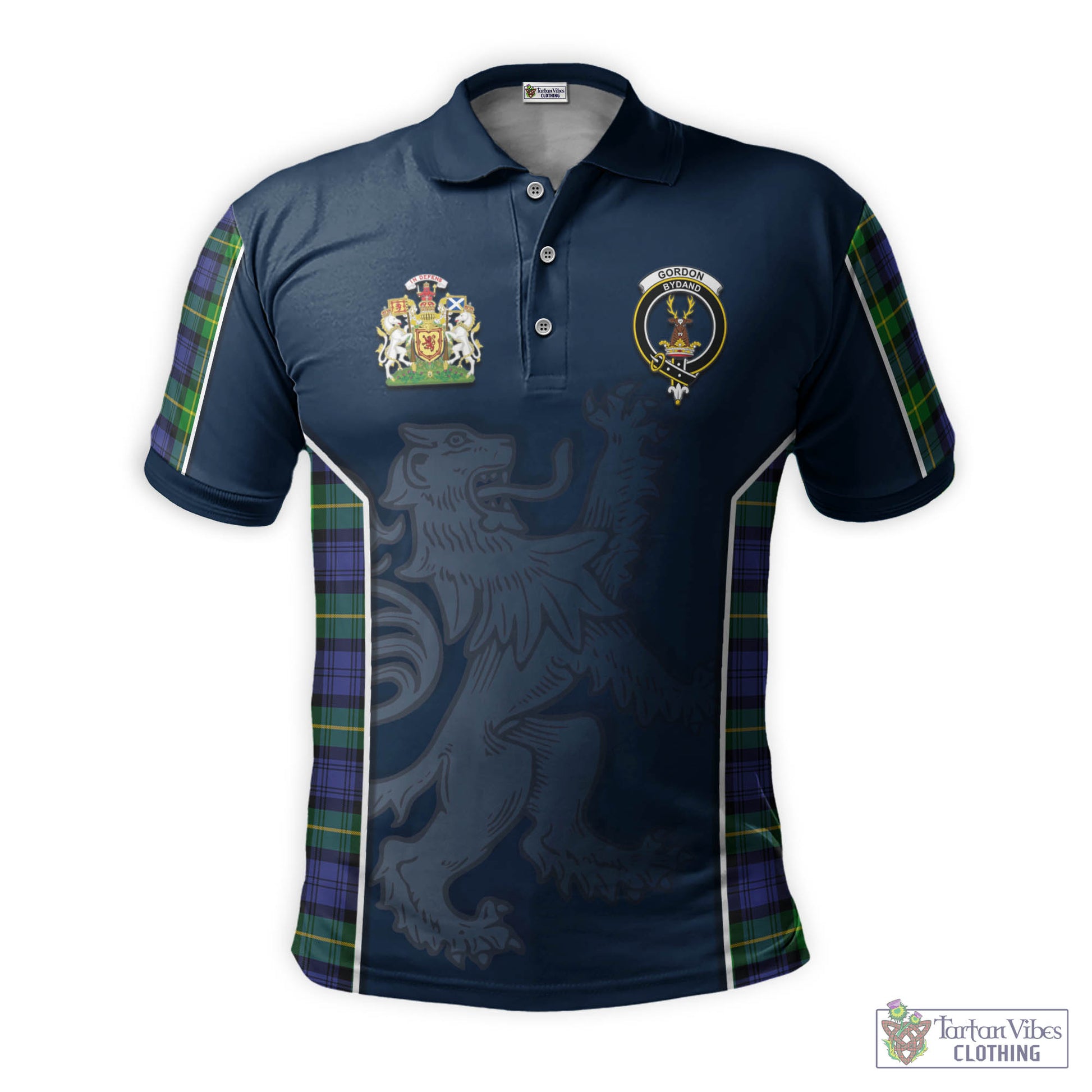 Tartan Vibes Clothing Gordon Modern Tartan Men's Polo Shirt with Family Crest and Lion Rampant Vibes Sport Style