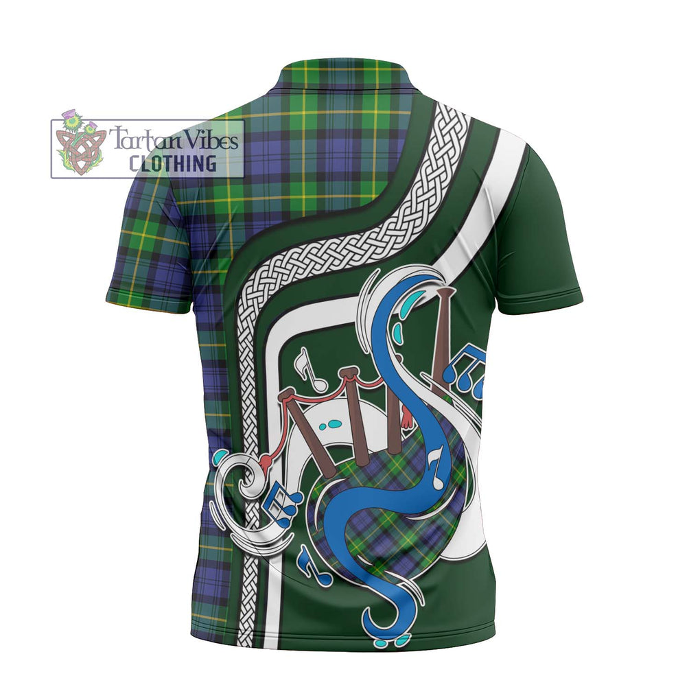 Gordon Modern Tartan Zipper Polo Shirt with Epic Bagpipe Style - Tartanvibesclothing Shop