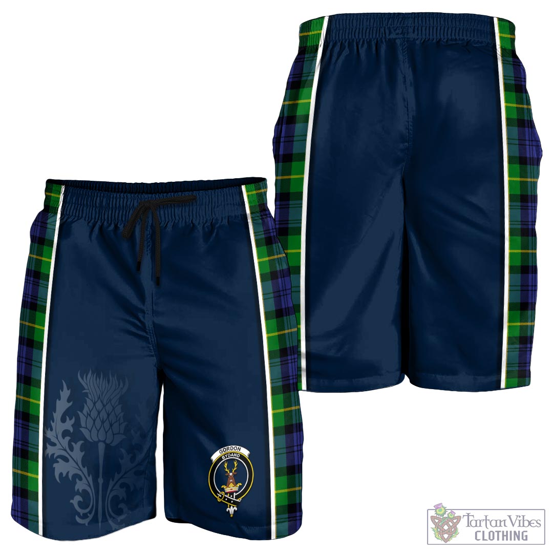 Tartan Vibes Clothing Gordon Modern Tartan Men's Shorts with Family Crest and Scottish Thistle Vibes Sport Style