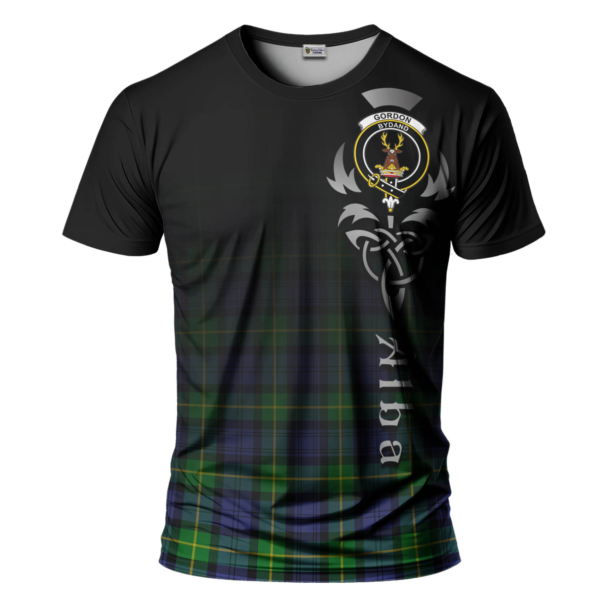 Tartan Vibes Clothing Gordon Modern Tartan T-Shirt Featuring Alba Gu Brath Family Crest Celtic Inspired