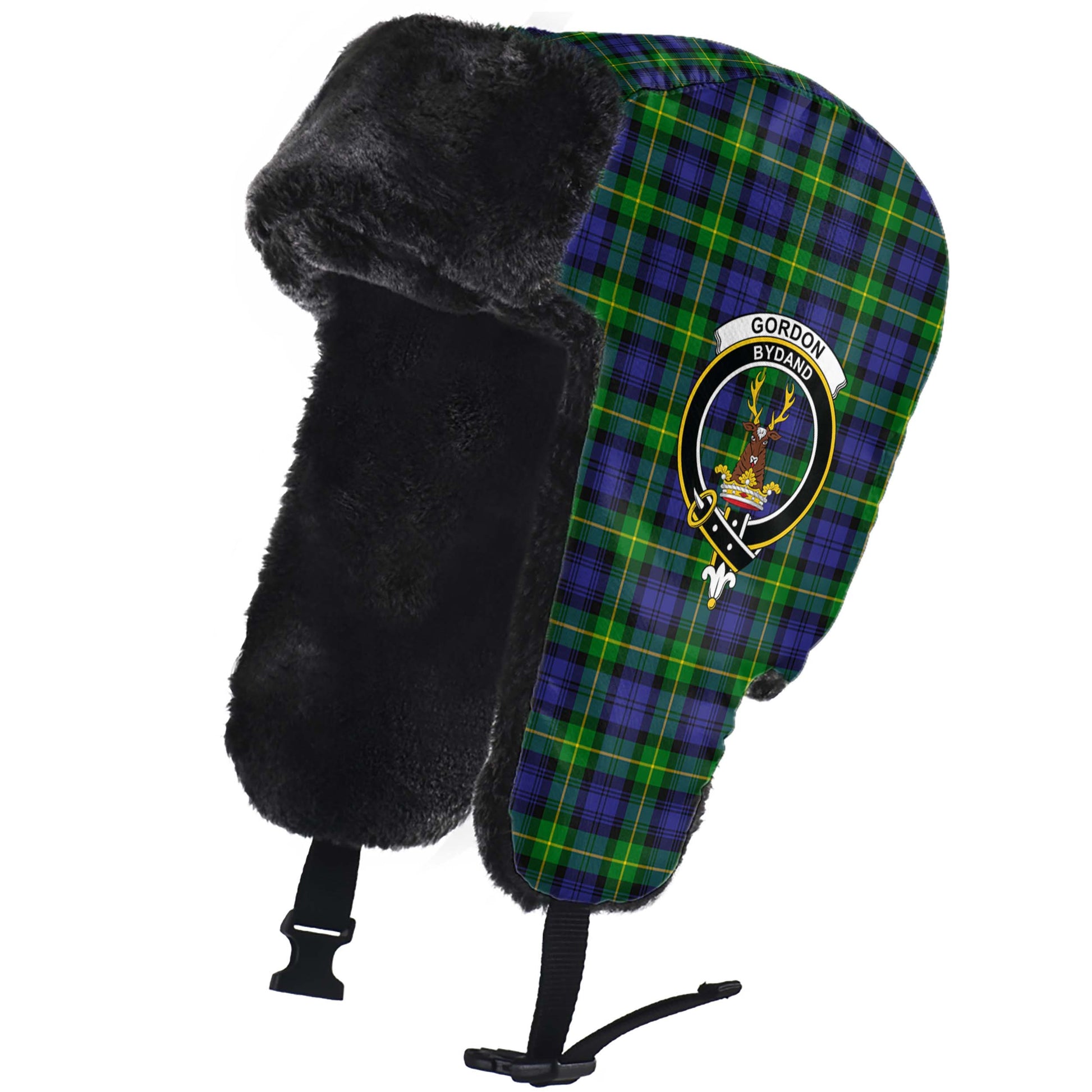 Gordon Modern Tartan Winter Trapper Hat with Family Crest - Tartanvibesclothing