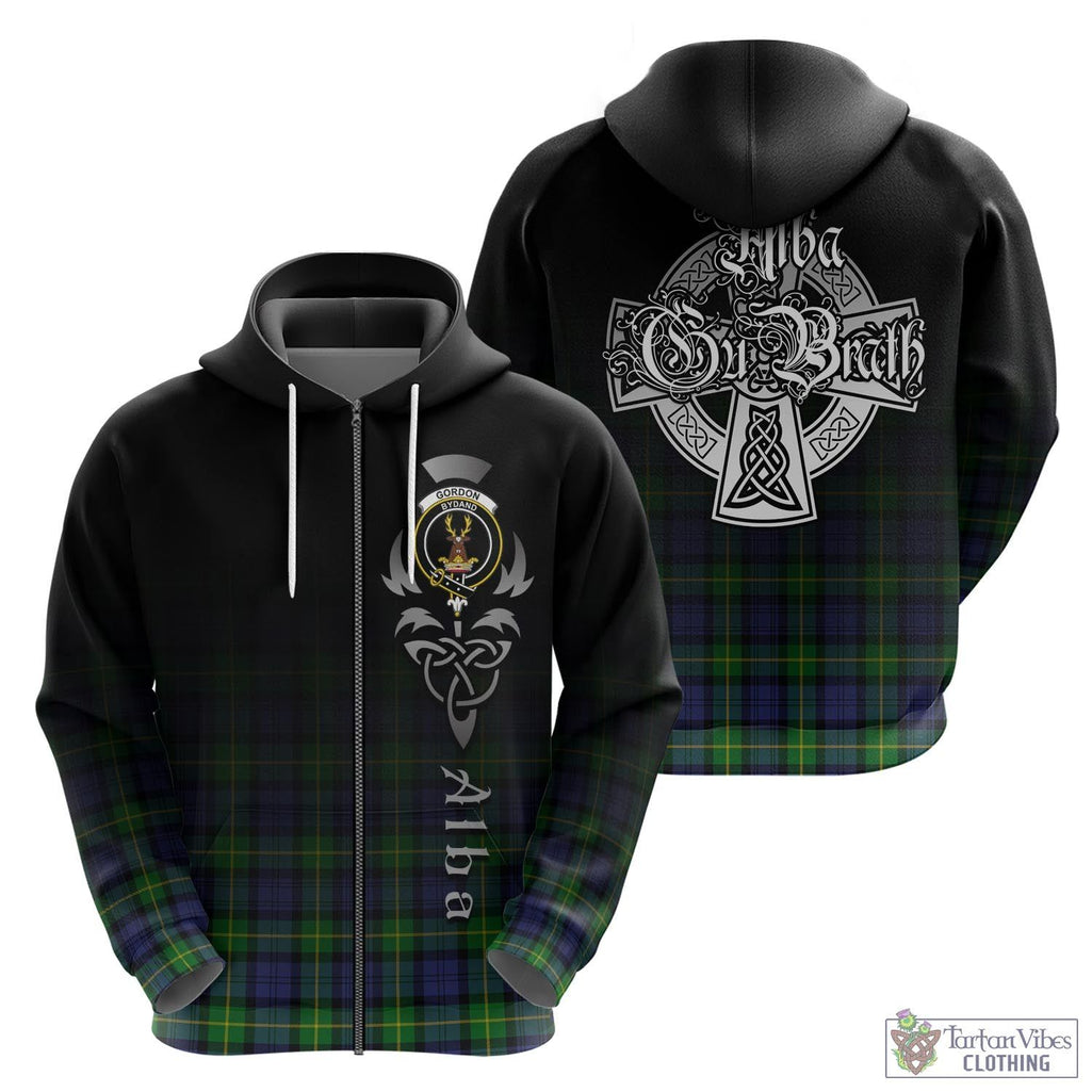 Tartan Vibes Clothing Gordon Modern Tartan Hoodie Featuring Alba Gu Brath Family Crest Celtic Inspired