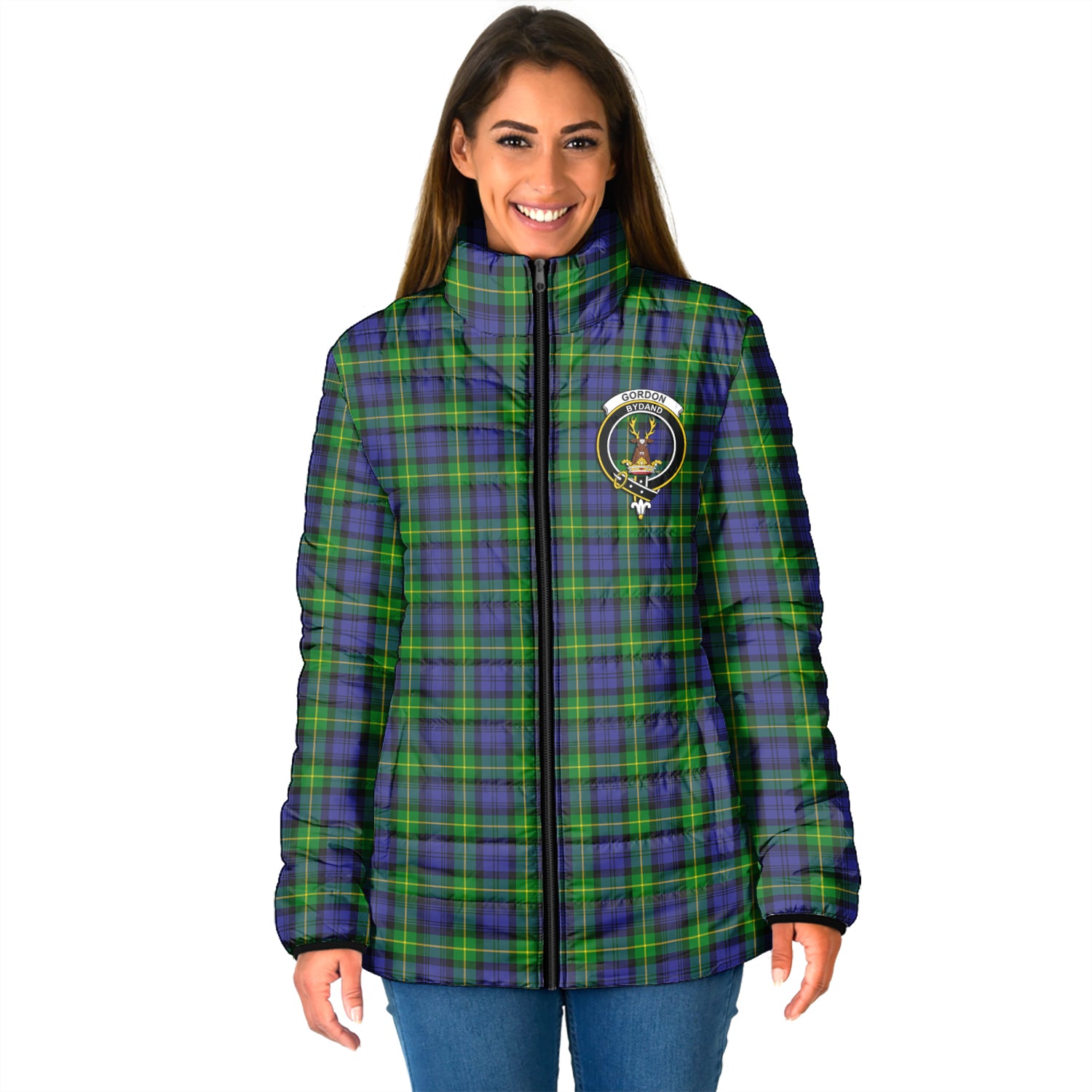 Gordon Modern Tartan Padded Jacket with Family Crest - Tartan Vibes Clothing