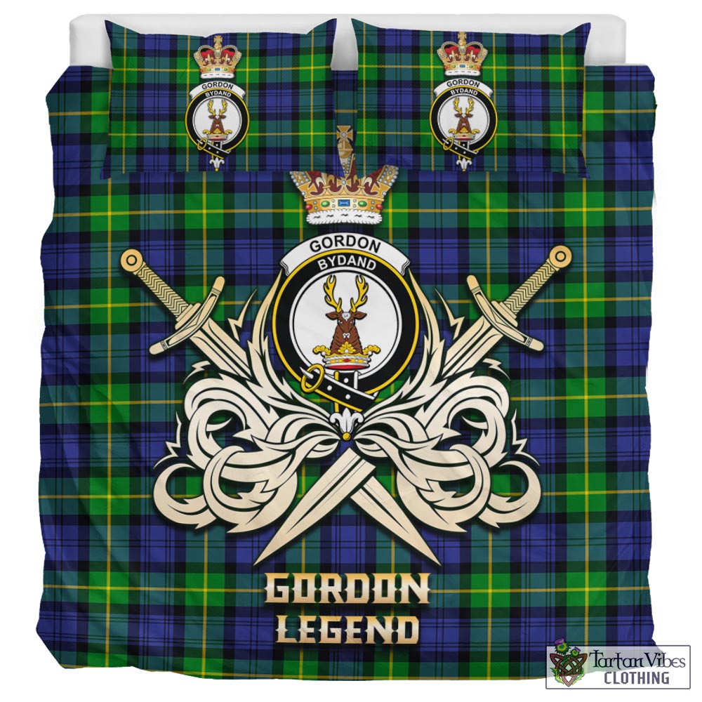 Tartan Vibes Clothing Gordon Modern Tartan Bedding Set with Clan Crest and the Golden Sword of Courageous Legacy