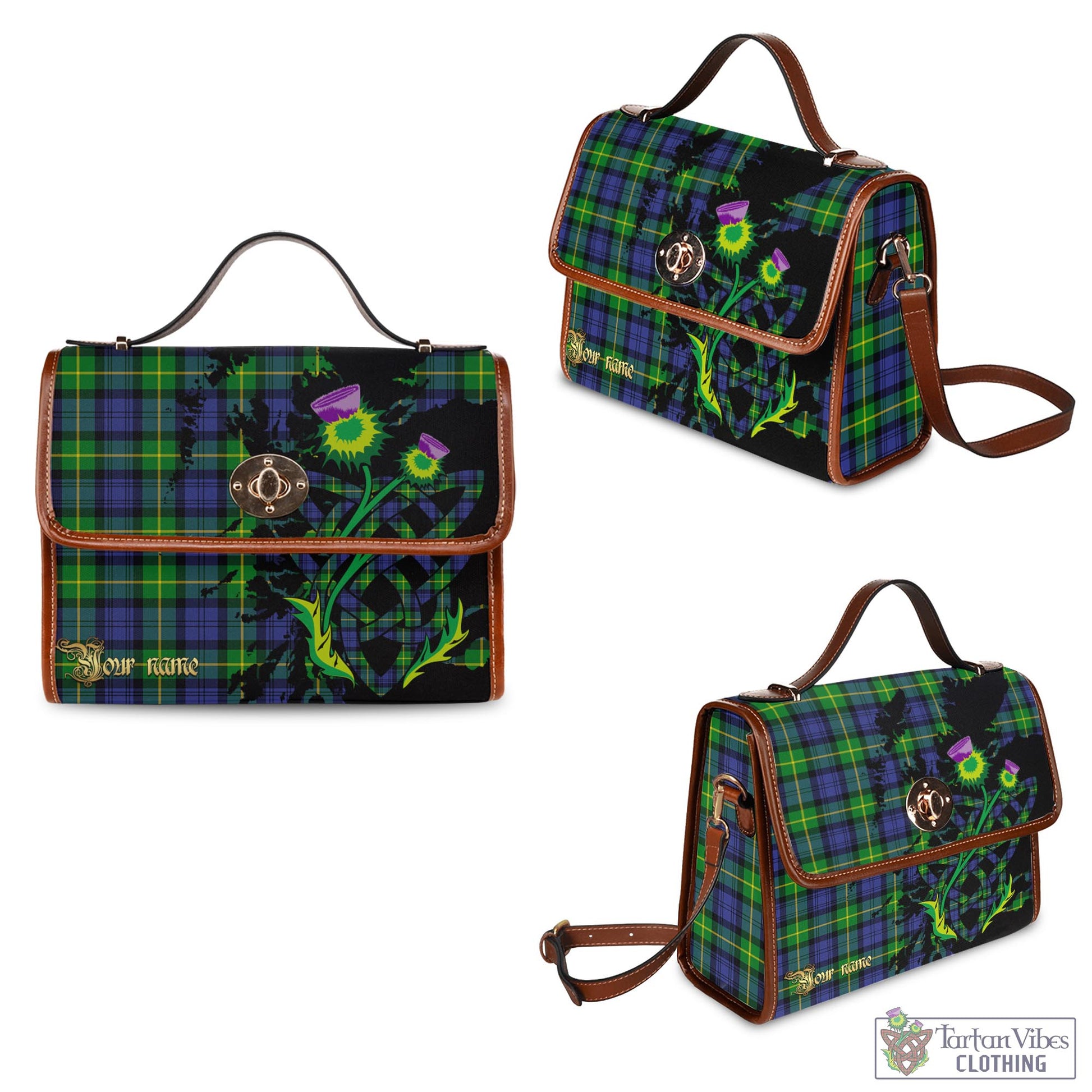 Tartan Vibes Clothing Gordon Modern Tartan Waterproof Canvas Bag with Scotland Map and Thistle Celtic Accents