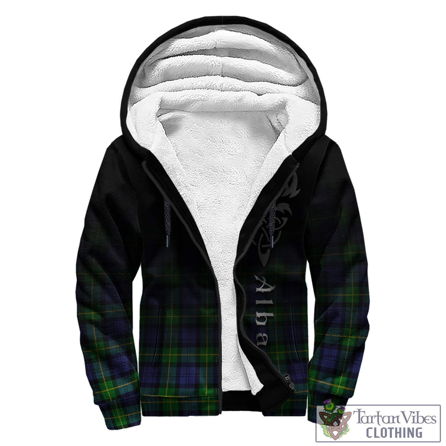 Tartan Vibes Clothing Gordon Modern Tartan Sherpa Hoodie Featuring Alba Gu Brath Family Crest Celtic Inspired