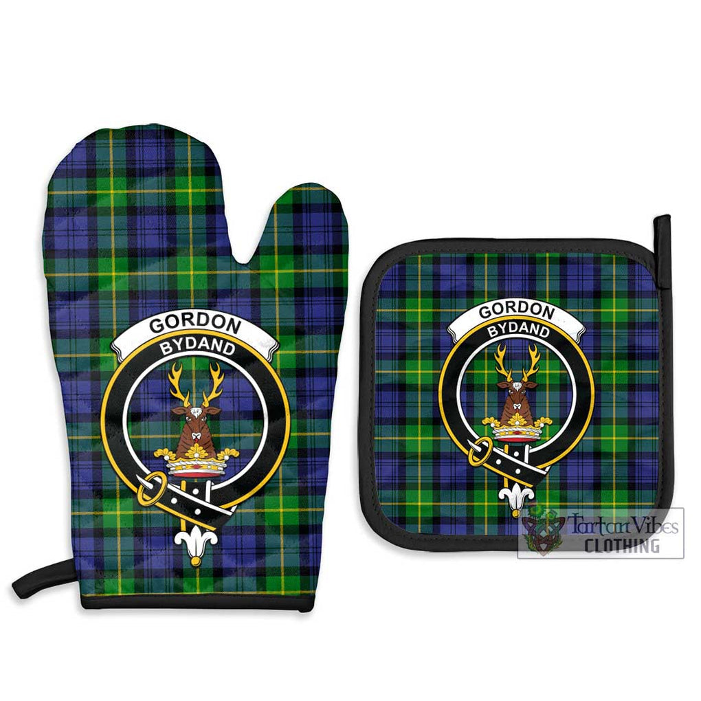 Gordon Modern Tartan Combo Oven Mitt & Pot-Holder with Family Crest Combo 1 Oven Mitt & 2 Pot-Holder Black - Tartan Vibes Clothing