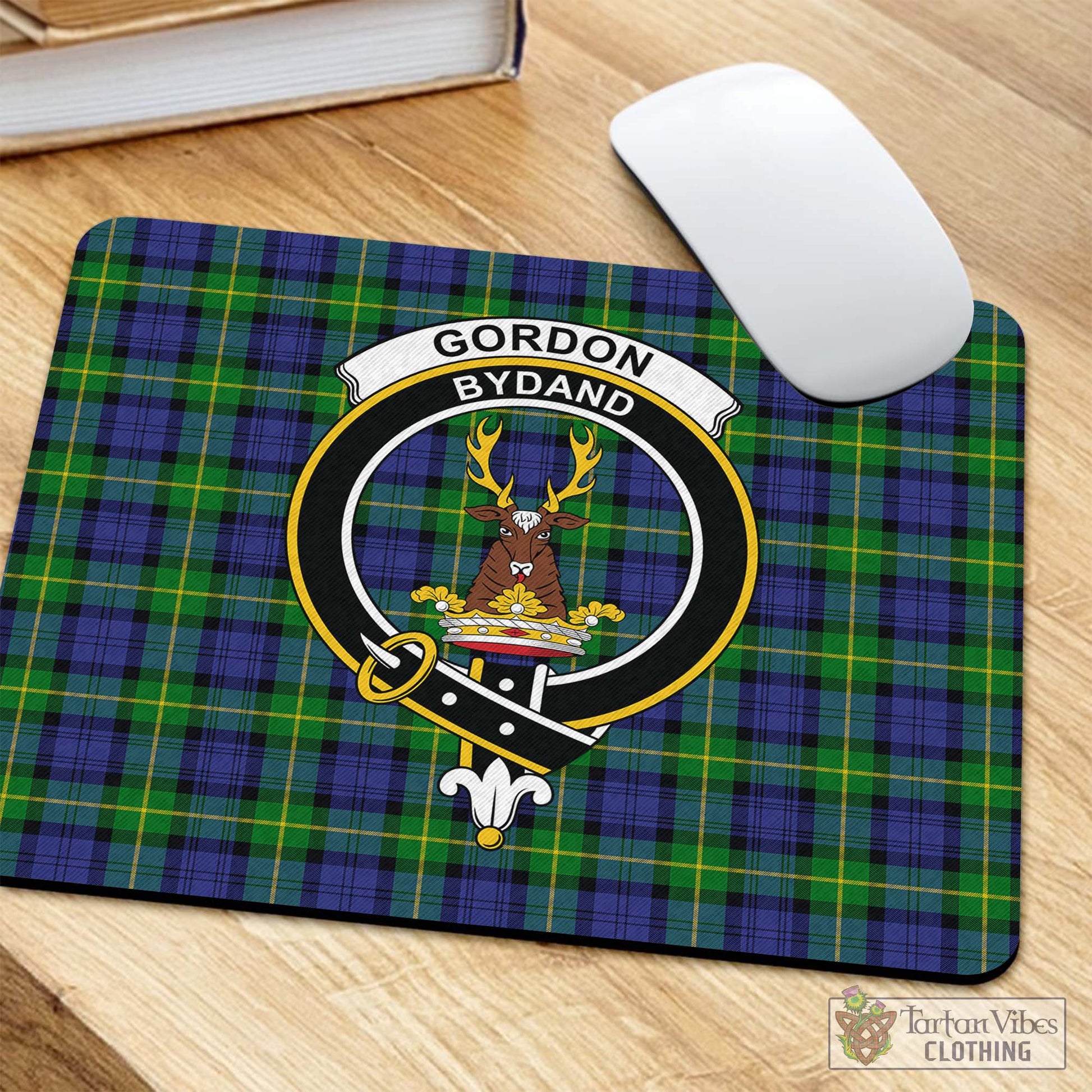 Tartan Vibes Clothing Gordon Modern Tartan Mouse Pad with Family Crest