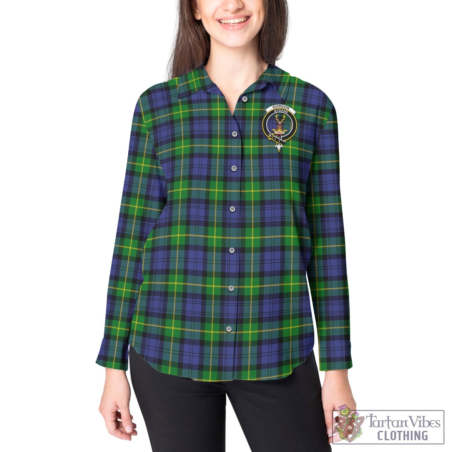 Tartan Vibes Clothing Gordon Modern Tartan Womens Casual Shirt with Family Crest