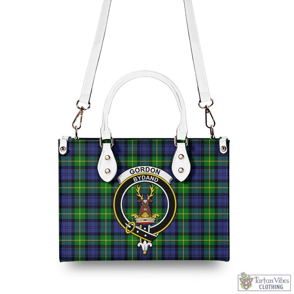 Tartan Vibes Clothing Gordon Modern Tartan Luxury Leather Handbags with Family Crest