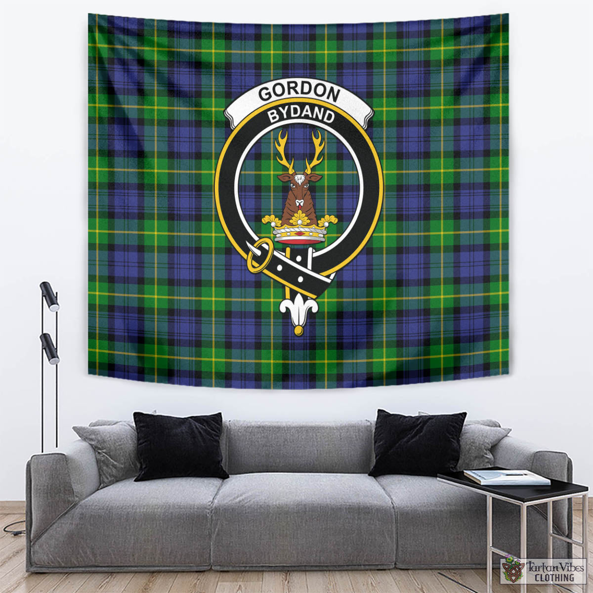 Tartan Vibes Clothing Gordon Modern Tartan Tapestry Wall Hanging and Home Decor for Room with Family Crest