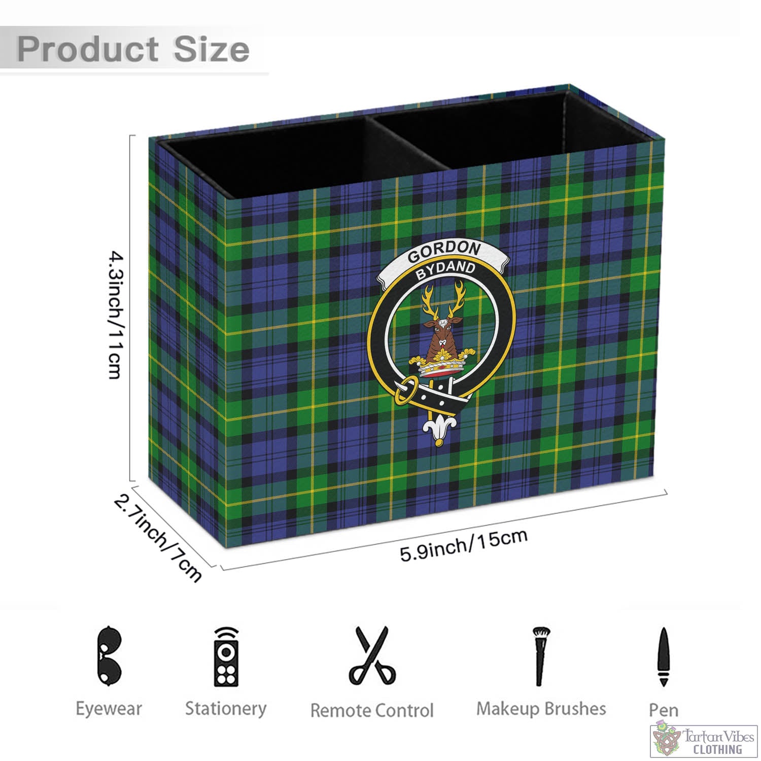 Tartan Vibes Clothing Gordon Modern Tartan Pen Holder with Family Crest