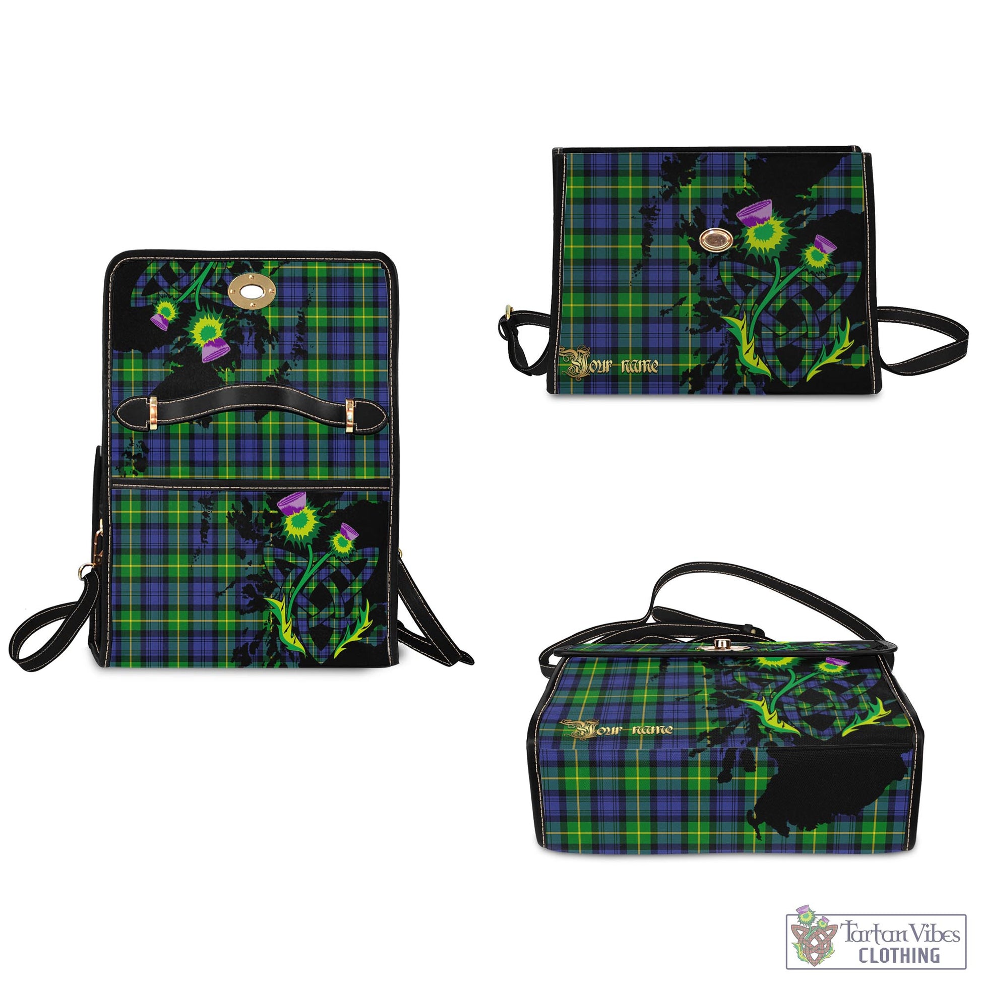 Tartan Vibes Clothing Gordon Modern Tartan Waterproof Canvas Bag with Scotland Map and Thistle Celtic Accents