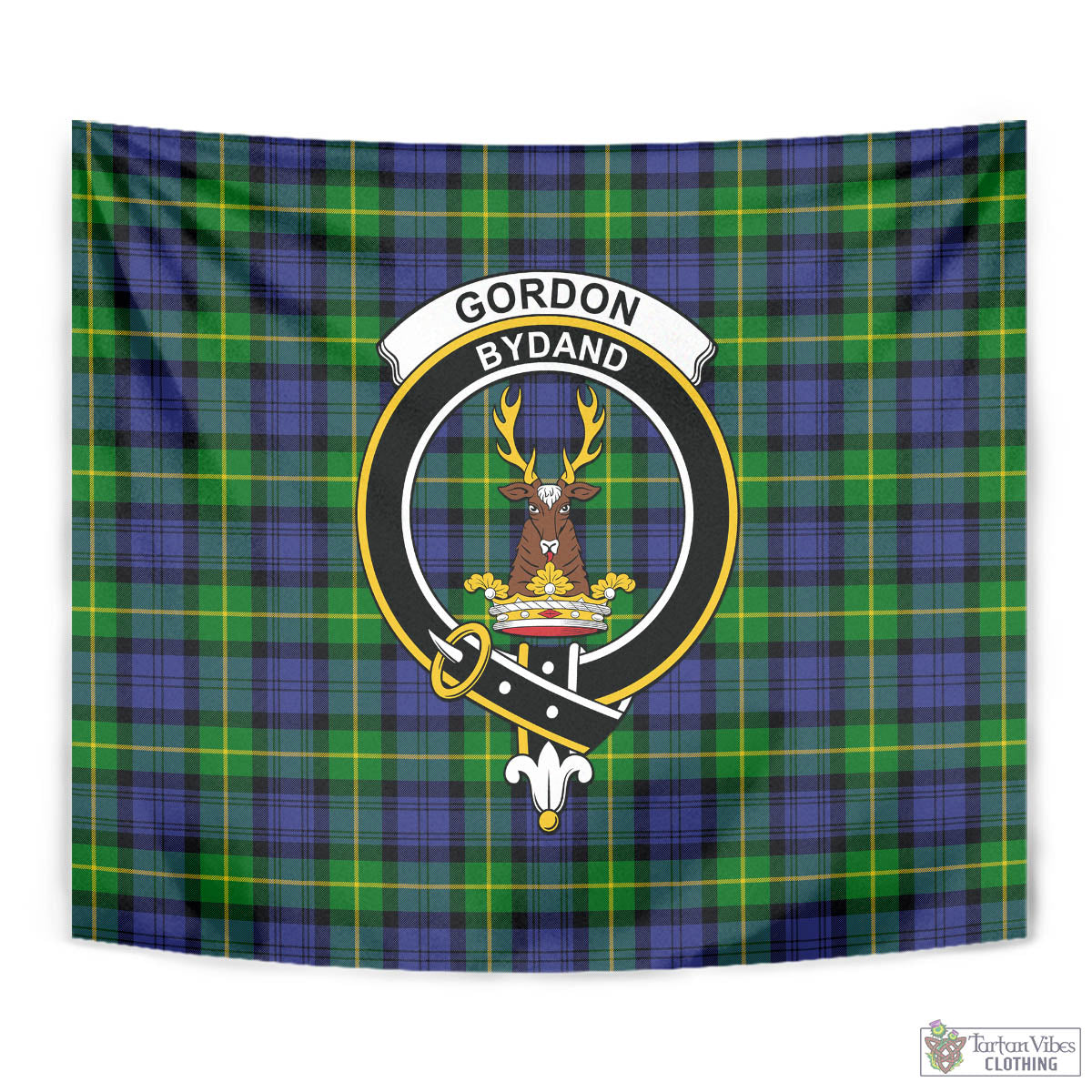 Tartan Vibes Clothing Gordon Modern Tartan Tapestry Wall Hanging and Home Decor for Room with Family Crest