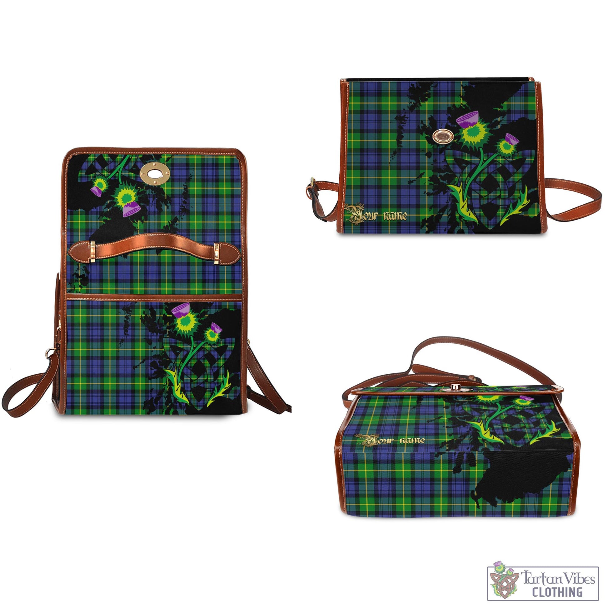 Tartan Vibes Clothing Gordon Modern Tartan Waterproof Canvas Bag with Scotland Map and Thistle Celtic Accents