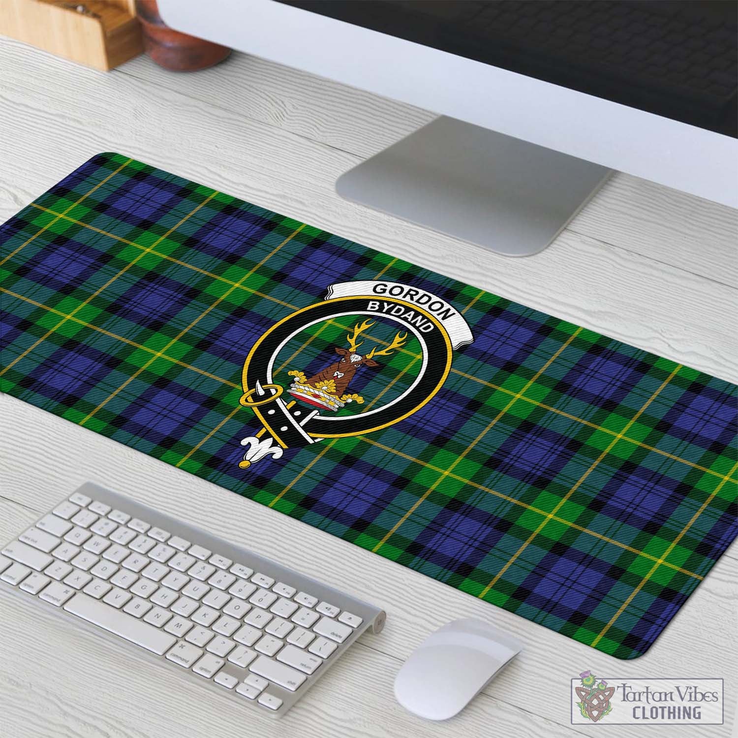 Tartan Vibes Clothing Gordon Modern Tartan Mouse Pad with Family Crest