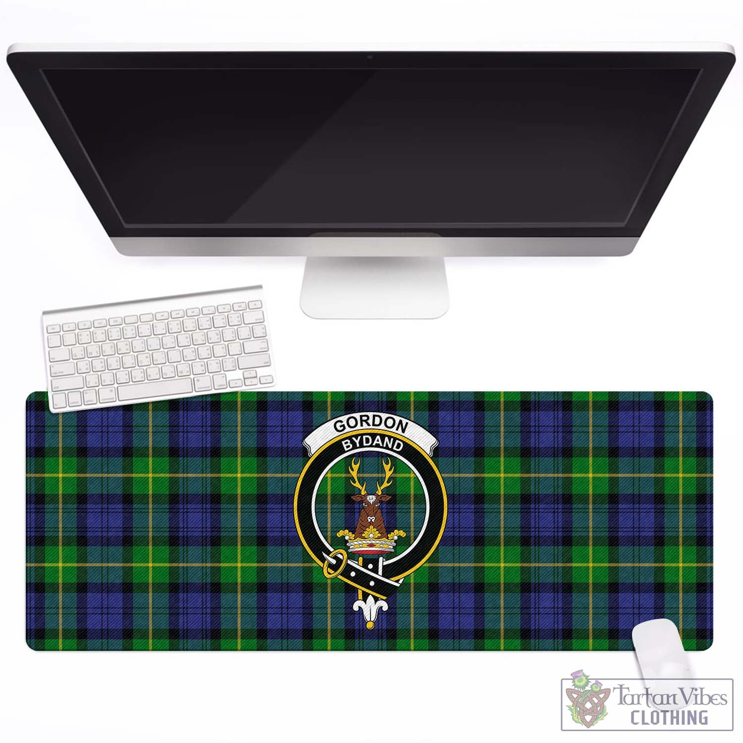 Tartan Vibes Clothing Gordon Modern Tartan Mouse Pad with Family Crest