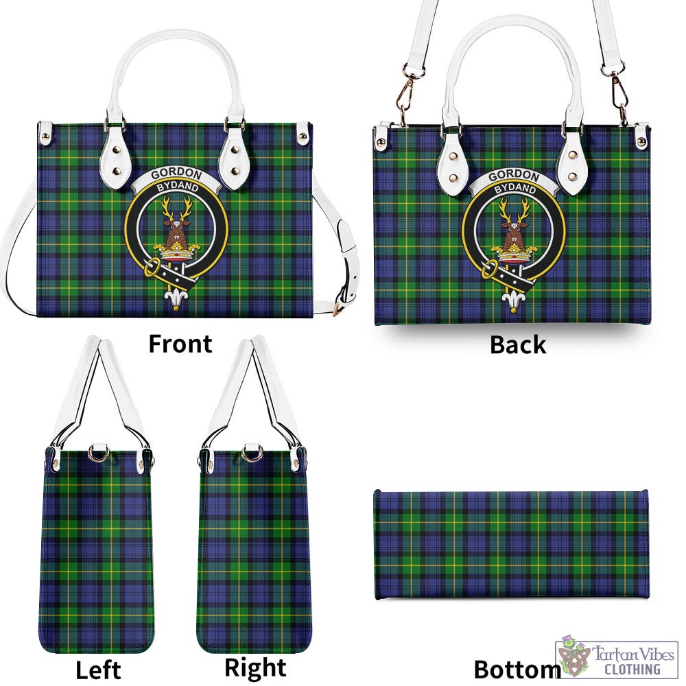 Tartan Vibes Clothing Gordon Modern Tartan Luxury Leather Handbags with Family Crest