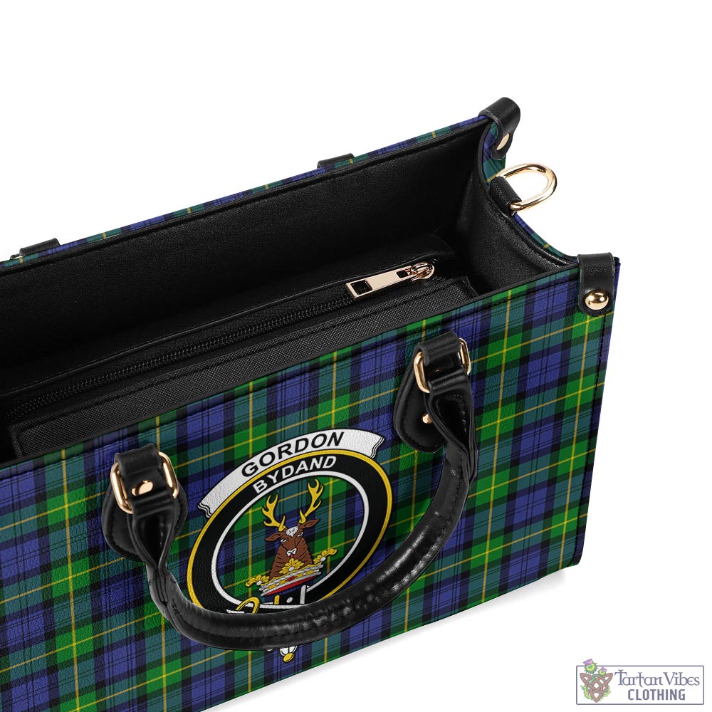 Tartan Vibes Clothing Gordon Modern Tartan Luxury Leather Handbags with Family Crest