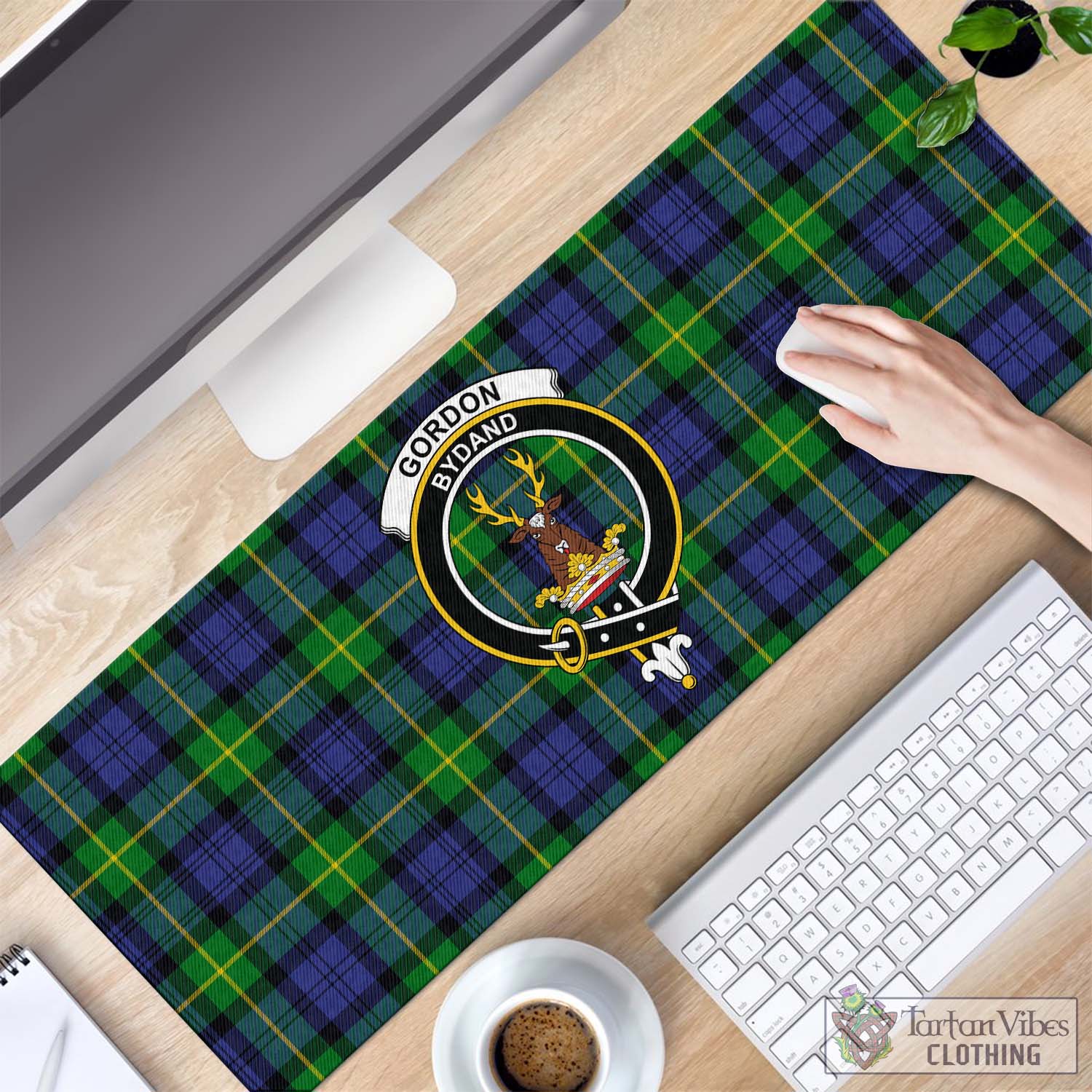 Tartan Vibes Clothing Gordon Modern Tartan Mouse Pad with Family Crest