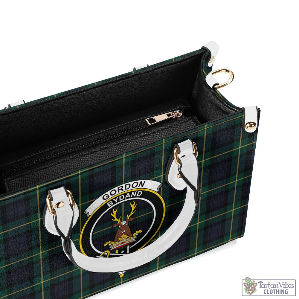 Tartan Vibes Clothing Gordon Old Tartan Luxury Leather Handbags with Family Crest