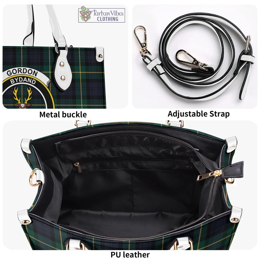 Tartan Vibes Clothing Gordon Old Tartan Luxury Leather Handbags with Family Crest