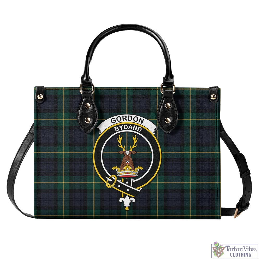 Tartan Vibes Clothing Gordon Old Tartan Luxury Leather Handbags with Family Crest