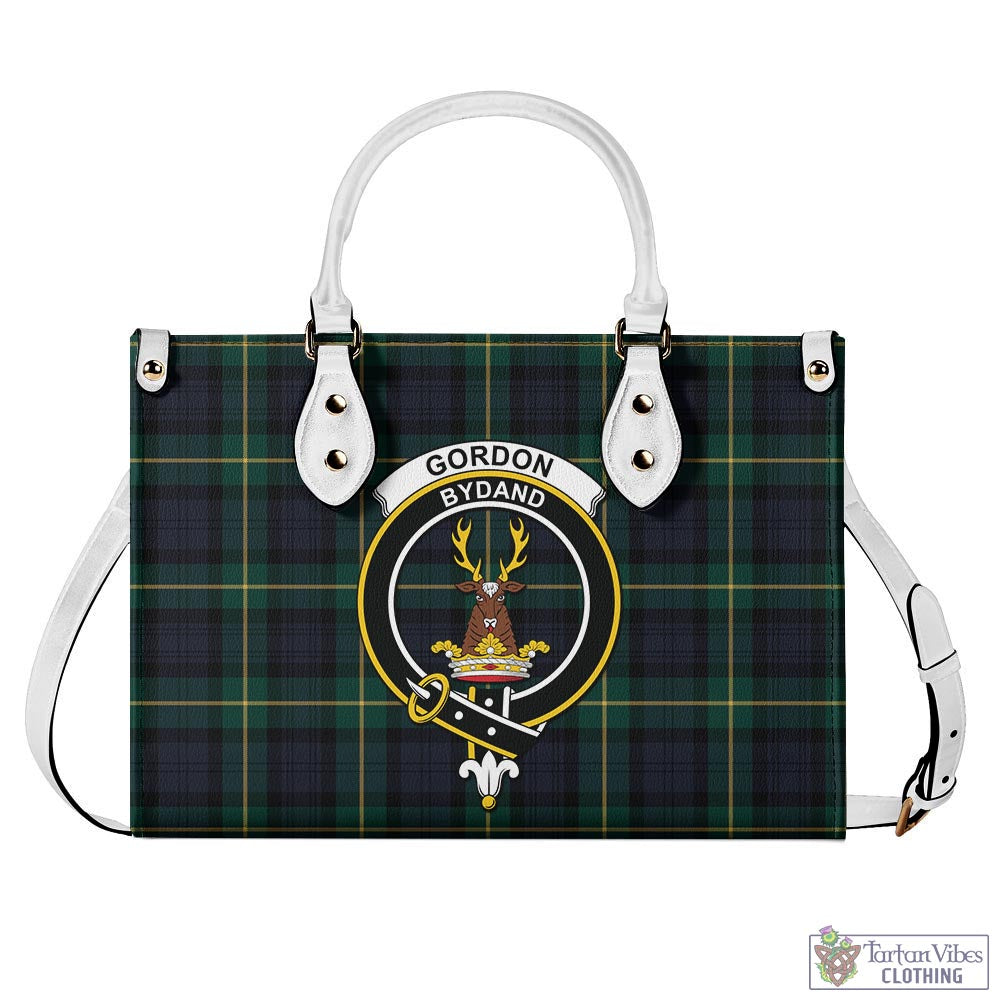 Tartan Vibes Clothing Gordon Old Tartan Luxury Leather Handbags with Family Crest