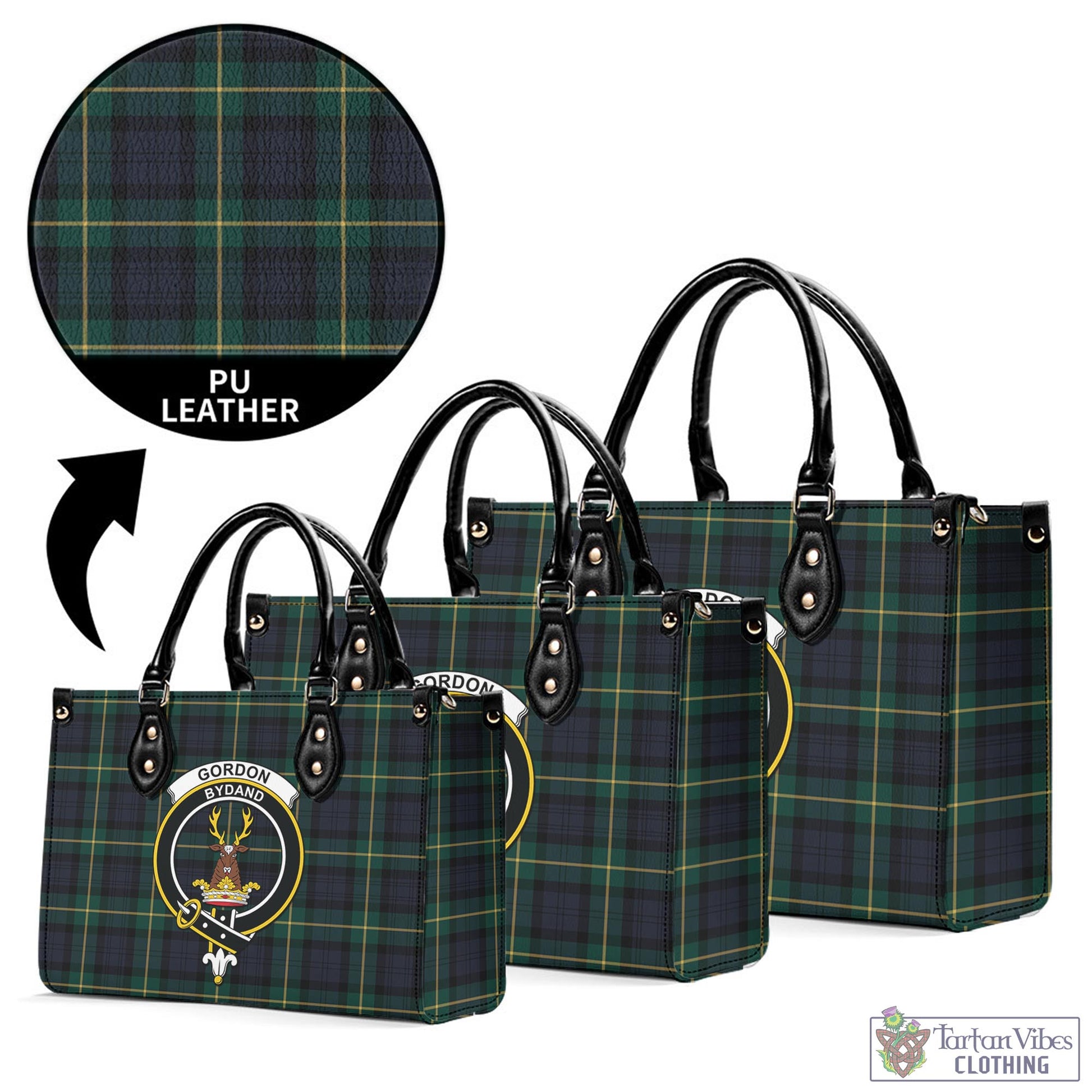 Tartan Vibes Clothing Gordon Old Tartan Luxury Leather Handbags with Family Crest