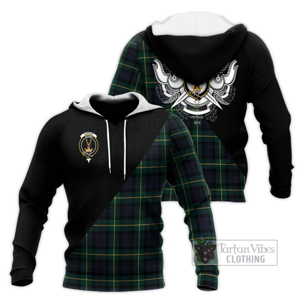 Gordon Old Tartan Knitted Hoodie with Family Crest and Military Logo Style Unisex Knitted Pullover Hoodie - Tartanvibesclothing Shop