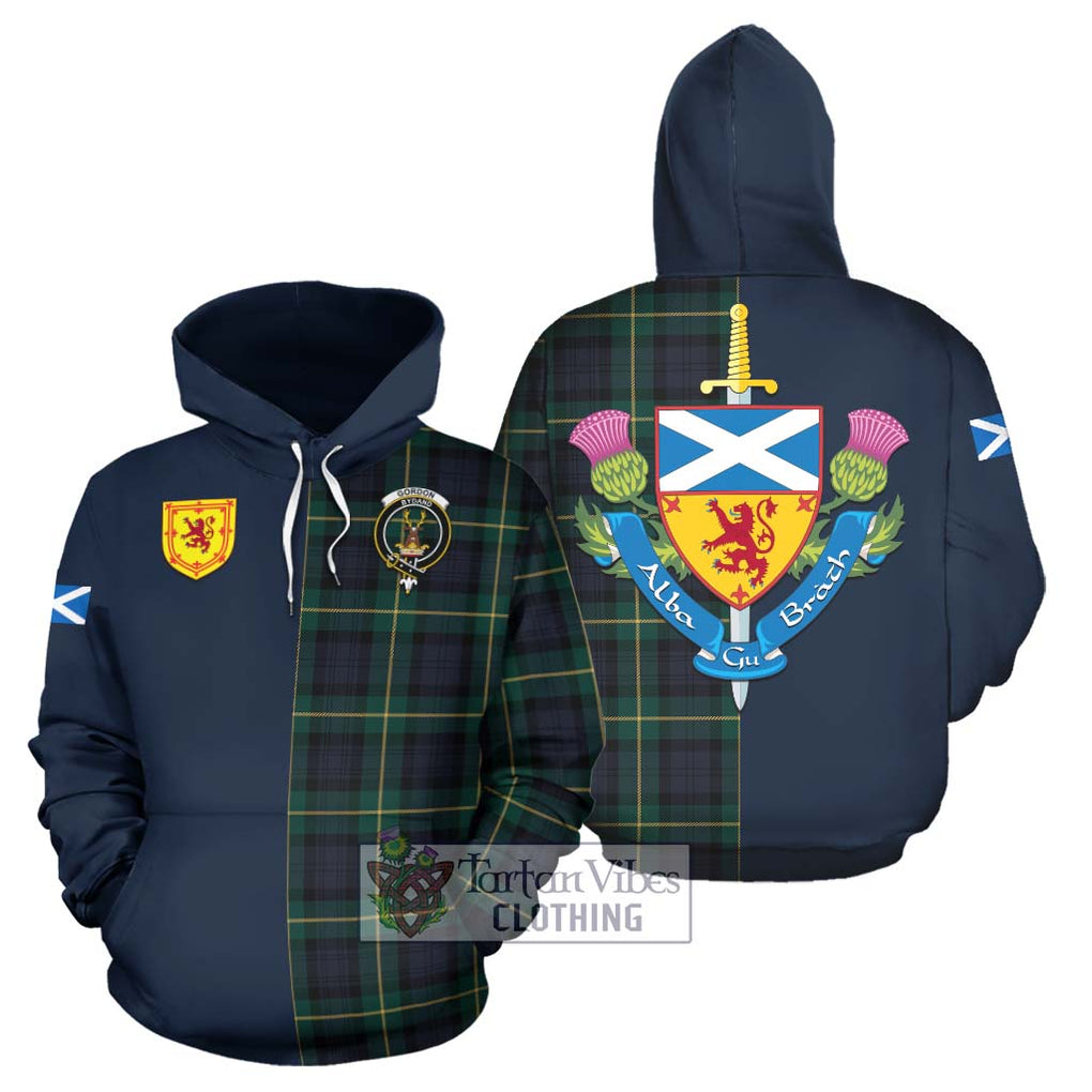 Tartan Vibes Clothing Gordon Old Tartan Hoodie with Scottish Lion Royal Arm Half Style