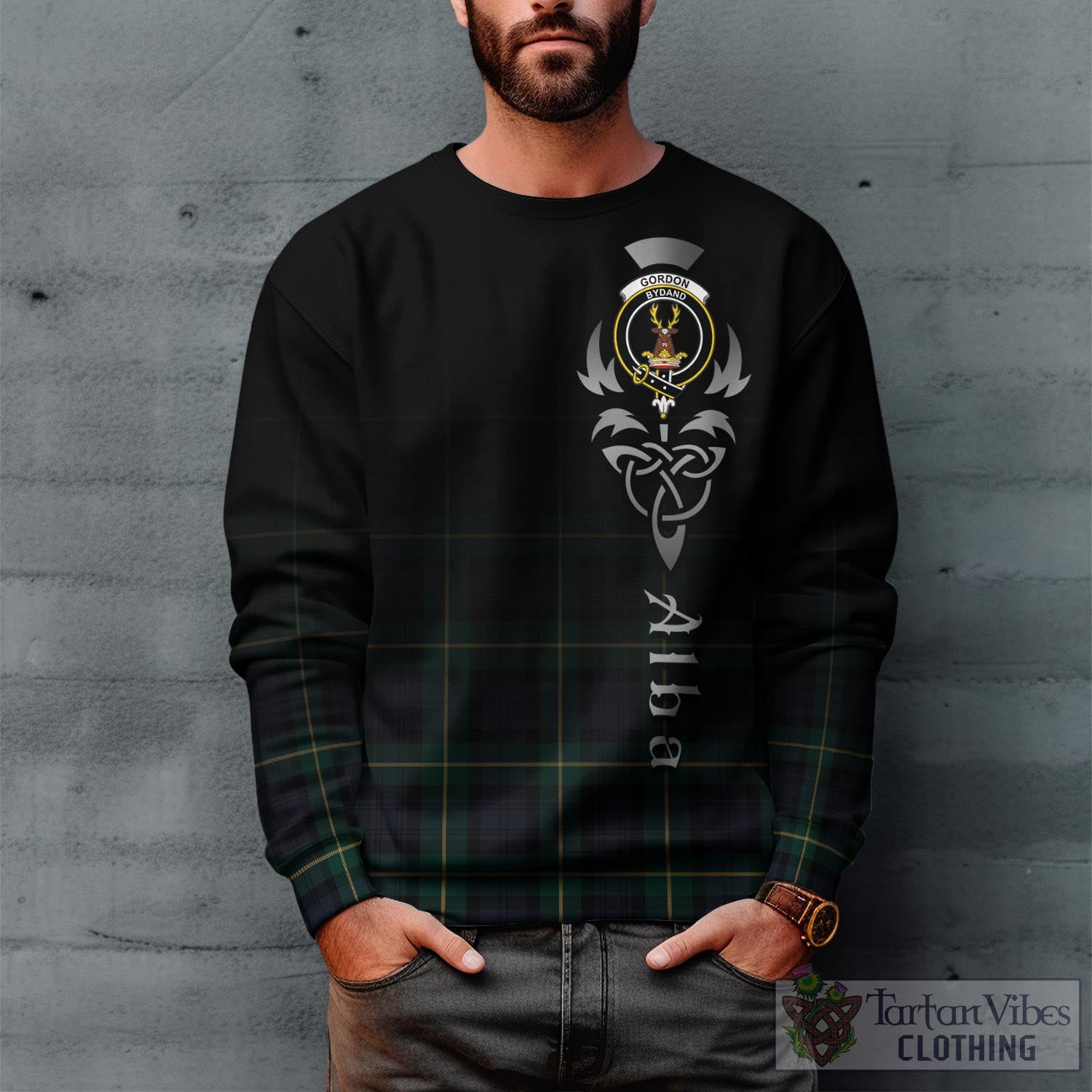 Tartan Vibes Clothing Gordon Old Tartan Sweatshirt Featuring Alba Gu Brath Family Crest Celtic Inspired