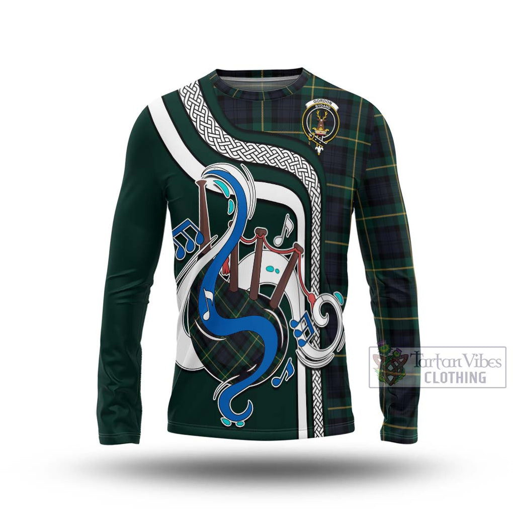 Tartan Vibes Clothing Gordon Old Tartan Long Sleeve T-Shirt with Epic Bagpipe Style