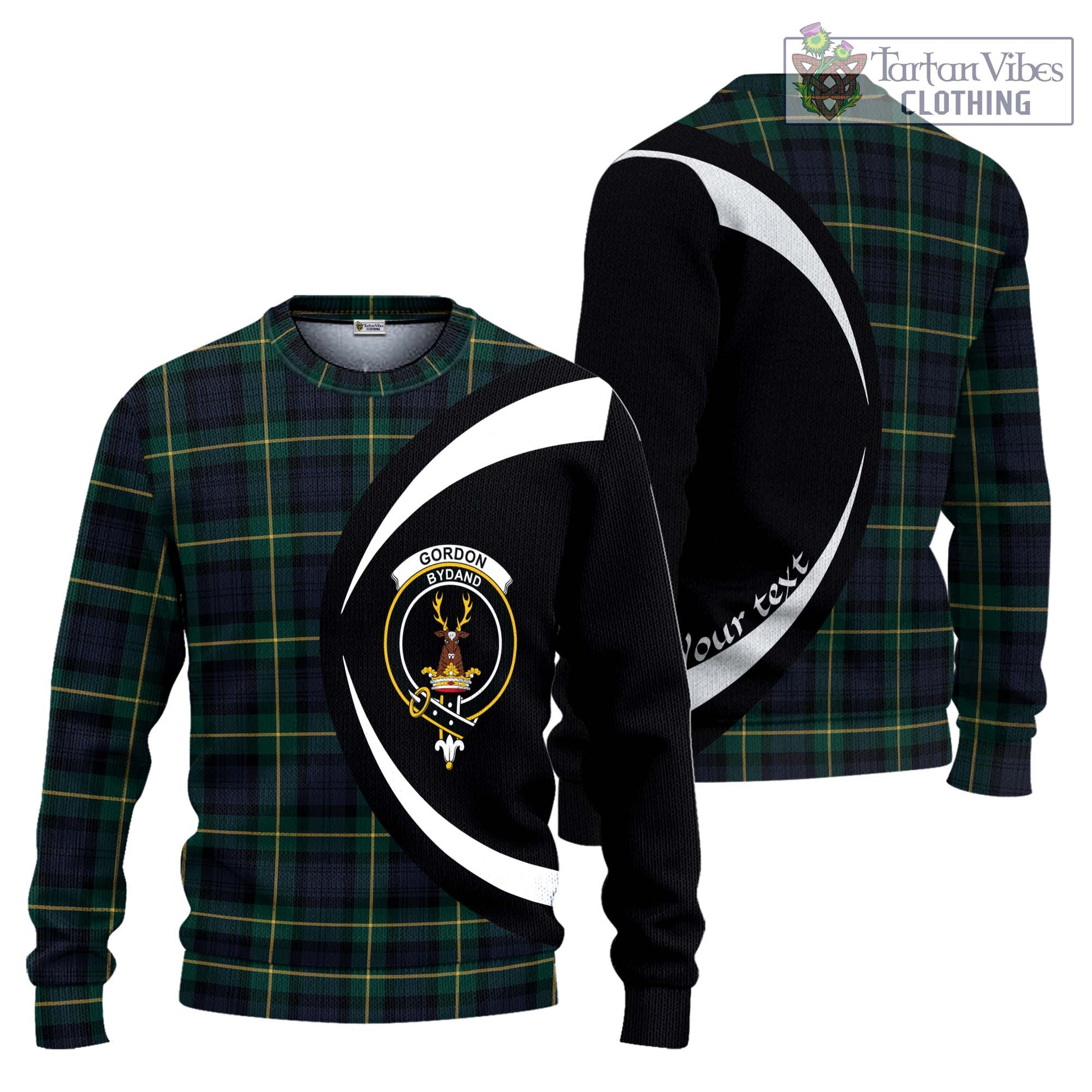 Gordon Old Tartan Ugly Sweater with Family Crest Circle Style Unisex - Tartan Vibes Clothing