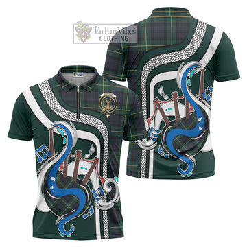 Gordon Old Tartan Zipper Polo Shirt with Epic Bagpipe Style