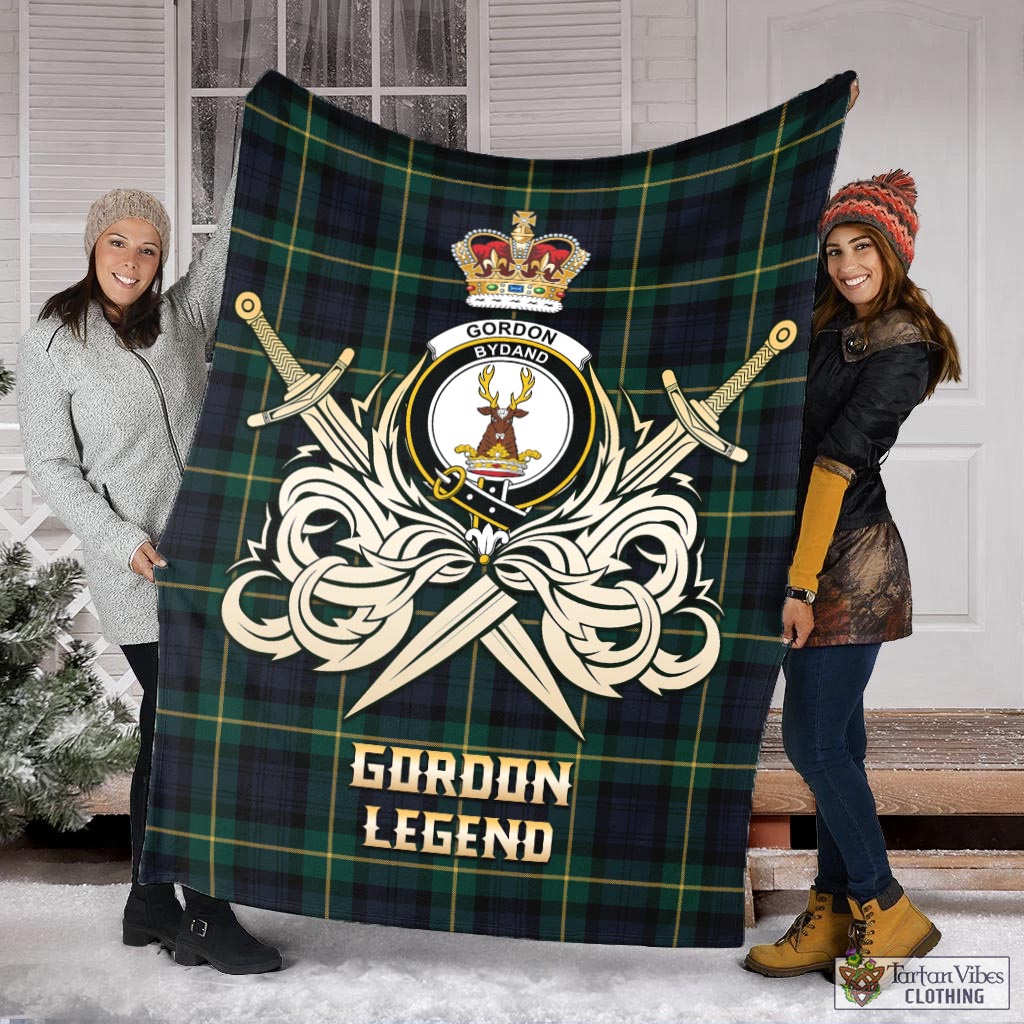 Tartan Vibes Clothing Gordon Old Tartan Blanket with Clan Crest and the Golden Sword of Courageous Legacy