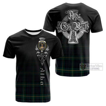 Gordon Old Tartan Cotton T-shirt Featuring Alba Gu Brath Family Crest Celtic Inspired