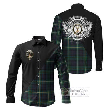 Gordon Old Tartan Long Sleeve Button Shirt with Family Crest and Military Logo Style