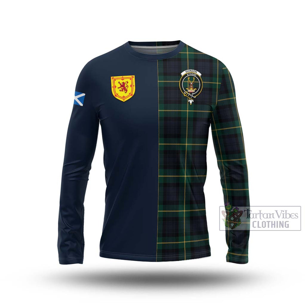 Tartan Vibes Clothing Gordon Old Tartan Long Sleeve T-Shirt with Scottish Lion Royal Arm Half Style